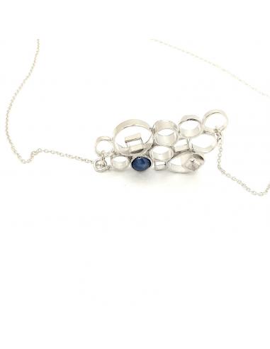 Bijou artisanal belge collier femme géométrique et pierre fine sertie saphir étoilé création just'in jewels
