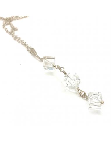 Collier artisanal créateur belge argent rhodié et pierre naturelle cristal