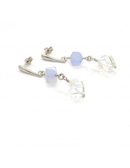 pendant d'oreille argent et pierres fines naturelles, cristal et calcedoine bijoux pour femme dans notre bijouterie de jodoigne
