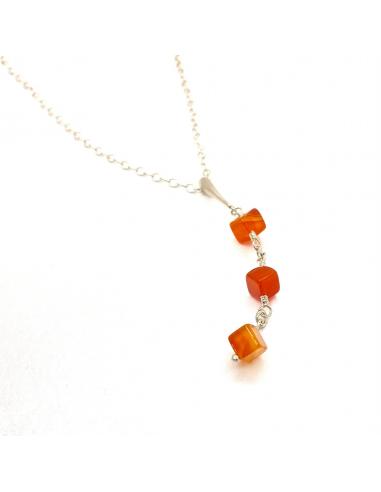 Collier argent rhodié avec pierres fines naturelles cornaline bijou artisanal pour femme, bijou garanti antiallergique