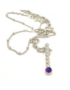 Collier artisanal pour femme en argent rhodié et pierre fine améthyste