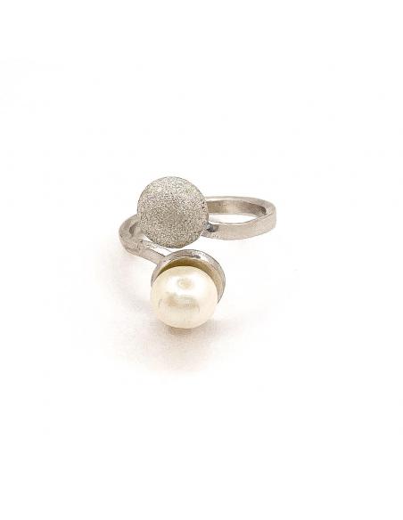 Bague argent toi et moi avec perle naturelle création artisanale belge